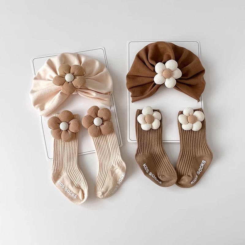 Chapéu Turbante Para Bebê Com Meias , Flor Fofa , Indiano Bebês De 0 A 12 Meses , Conjunto De Recém-Nascidos