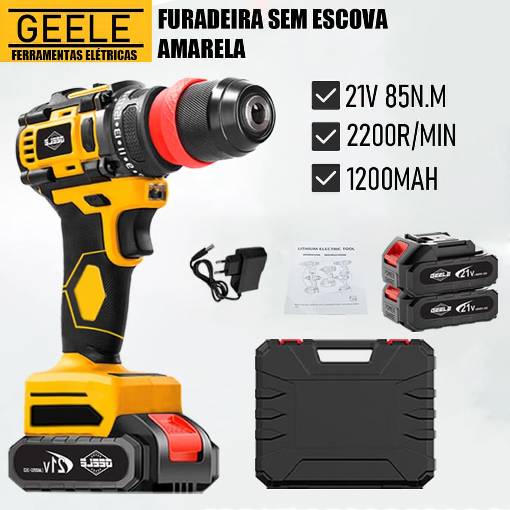 Parafusadeira Furadeira 21V 2 Baterias  e Acessórios Completo GEELE