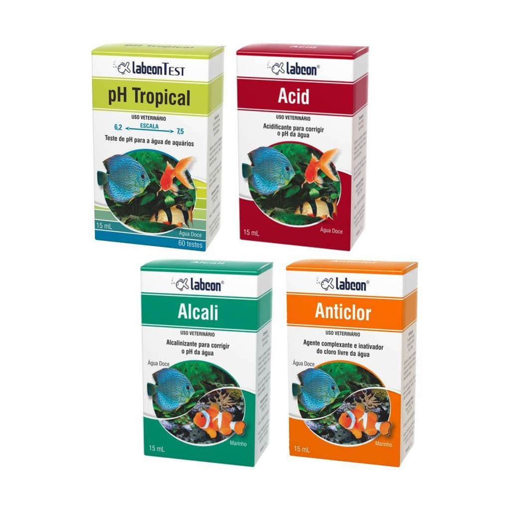 Kit Controle Alcon Ph tropical + Acid + Alcali + Anticlor Aquarios agua doce - lagos