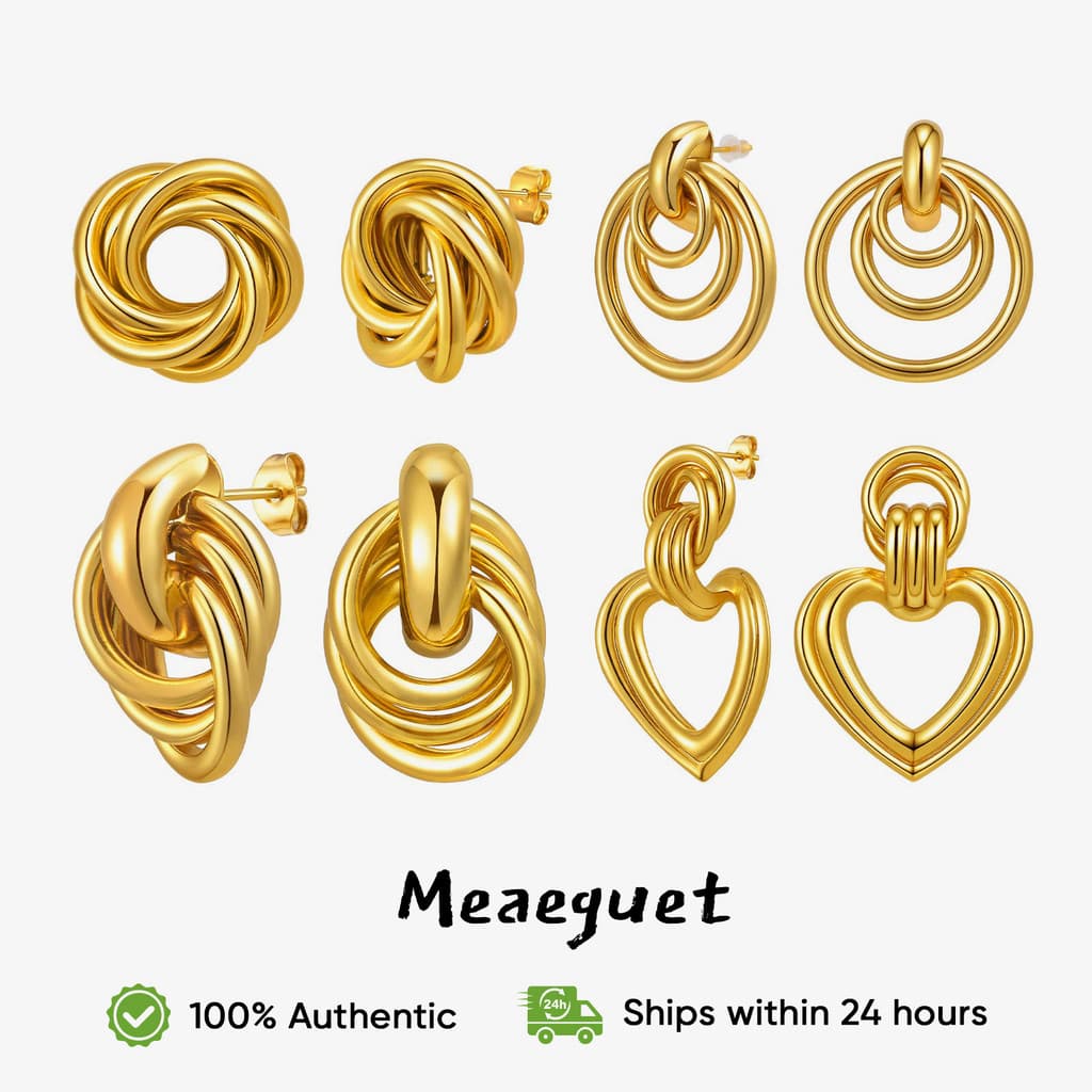 MG Brinco Feminino Dourado Geometrico Elo Argola Statement Festa Presente Bijuteria