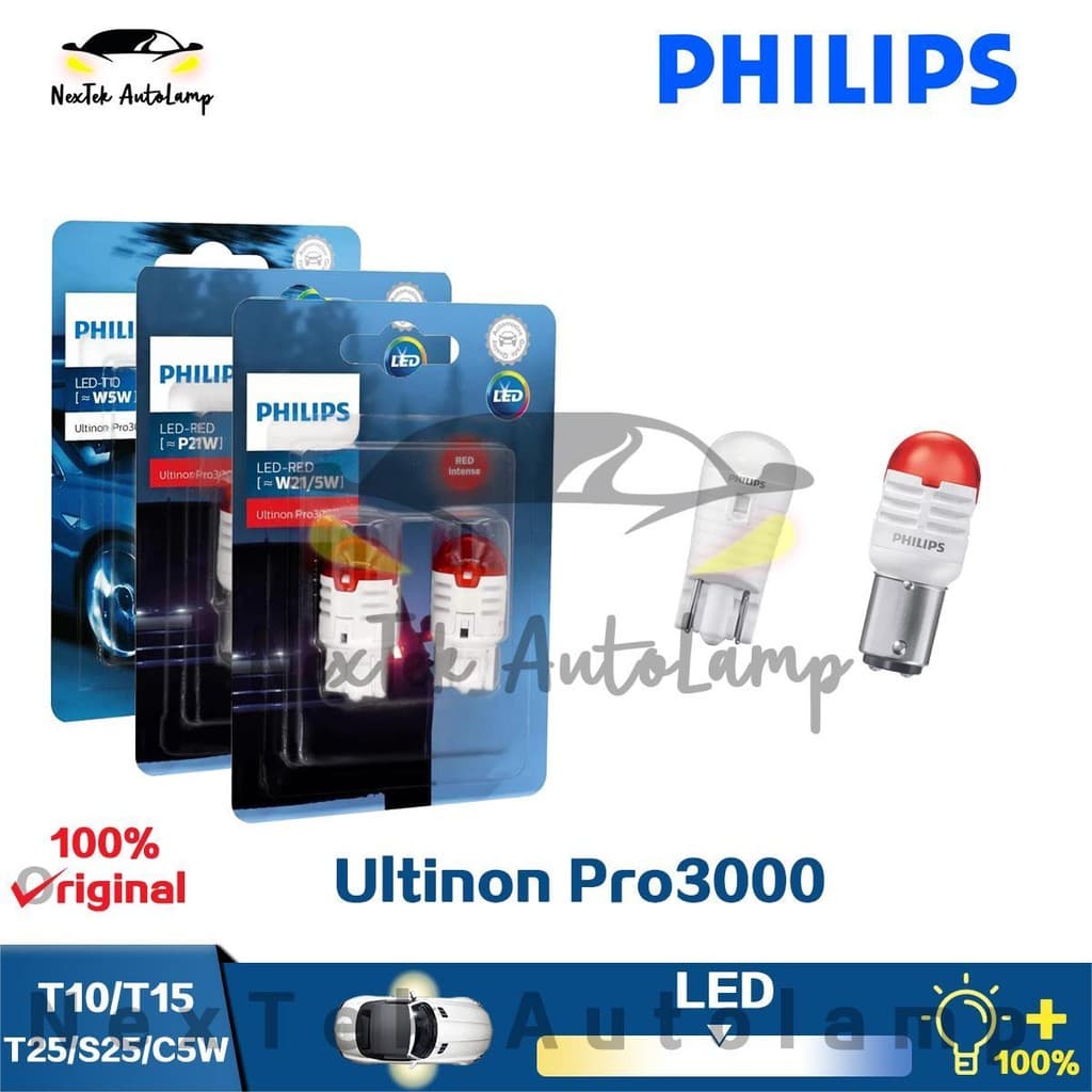 Philips LED Ultinon Pro3000 T10 T15 T20 S25 C5W 6000K Luz Vermelha Branca Lâmpadas De Sinalização Para Carro