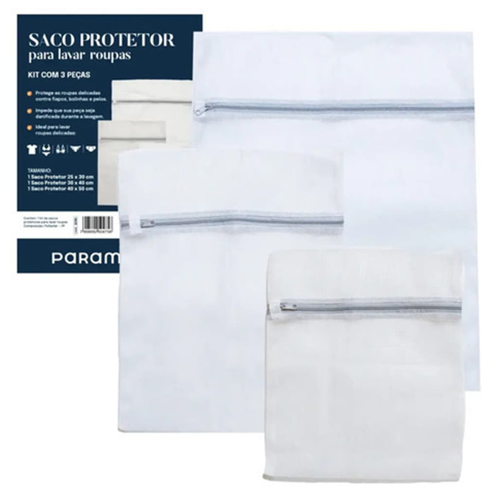 Kit 3 Sacos Protetores para Lavar Roupas Delicadas  50x40cm
