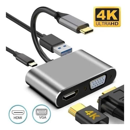 Adaptador Usb-c Para Hdmi + Vga + Usb-c + Usb 3.0 4em1