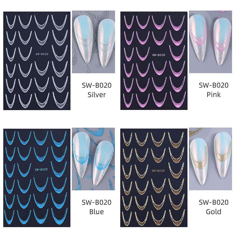 Glitter Gradiente Francês Nail Art Adesivos Sorriso Linha De Unhas