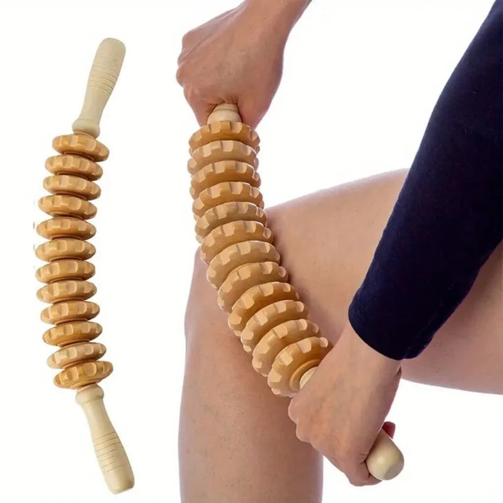 Rolo Bastão Massageador DANTAS Madeira Curvado 44cm Maderoterapia Corporal Manual Anticelulite Pernas Costas Relaxante