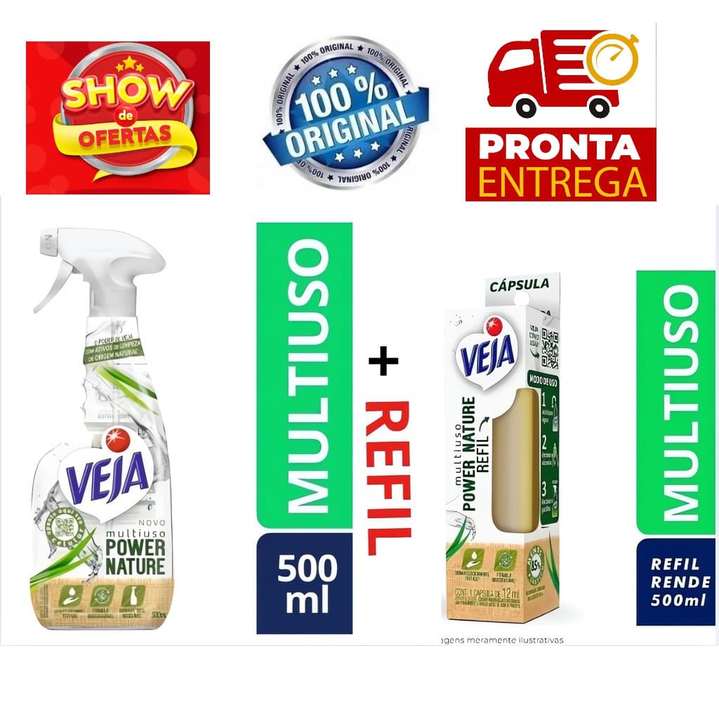 Limpador Multiuso Natural Veja Power Nature Spray 500ml +1 refil capsula