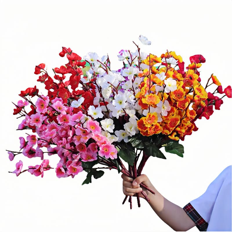 7 flores de pêssego artificiais 55CM