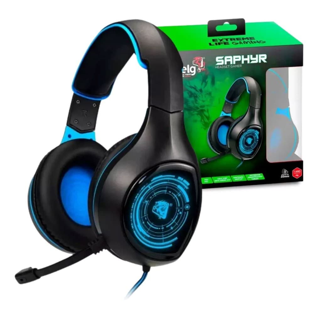 Headset Gamer ELG Multiplataforma Saphyr Hgsr Preto E Azul