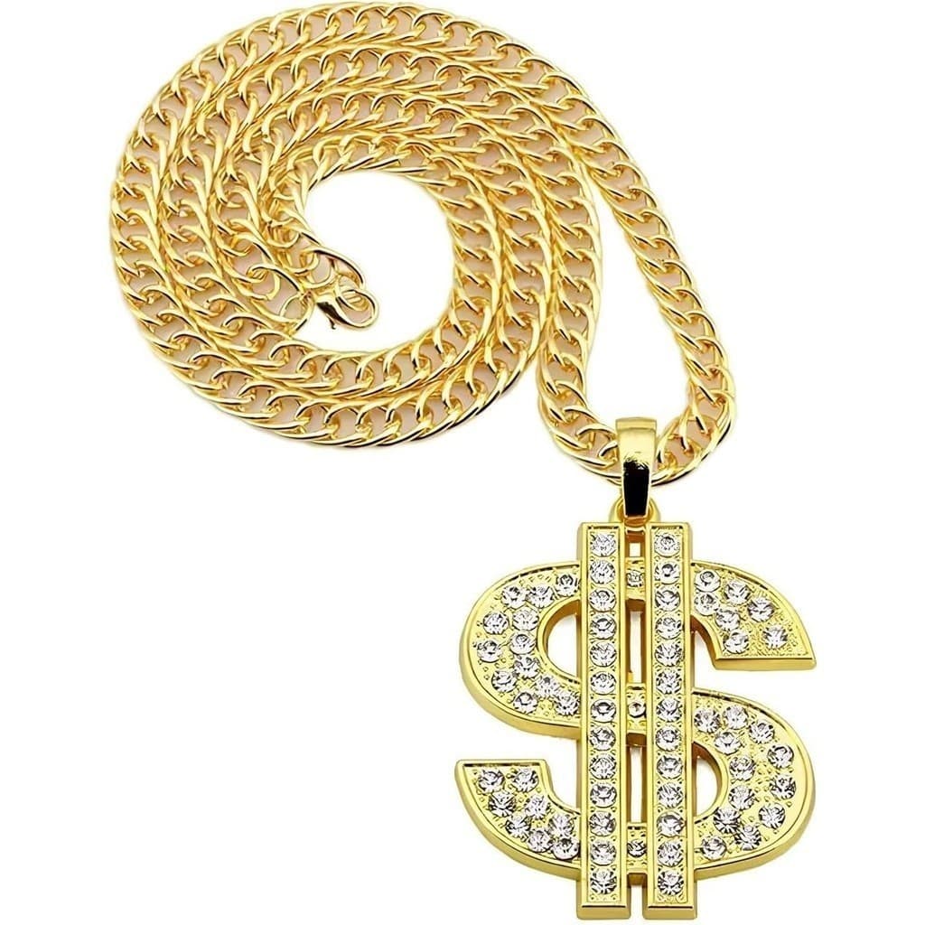 Corrente Palmier 60cm Com Cifrão Cravejado Banhado A Ouro
