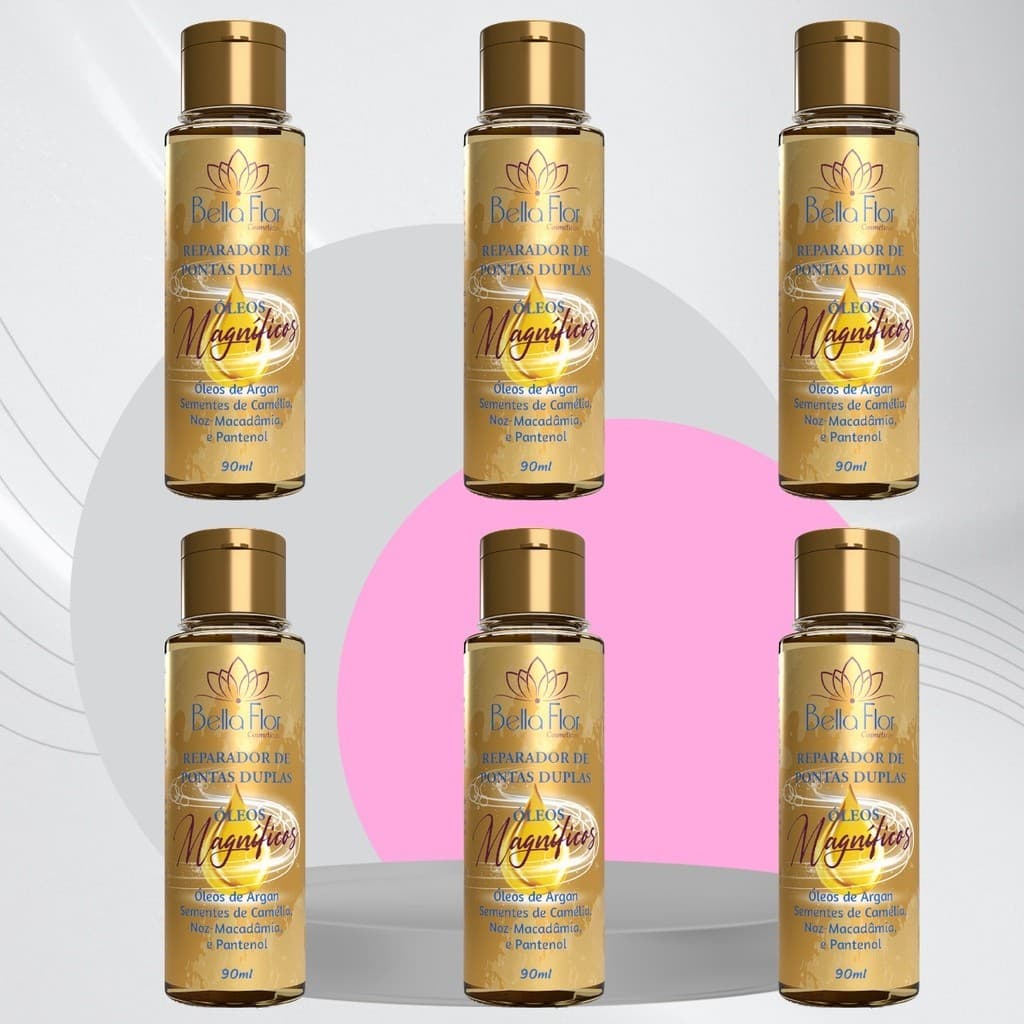 Kit 6 Finalizador e Reparador de Pontas Duplas Com Óleos Magníficos - Argan D-Pantenol Camélia Bella Flor Profissional