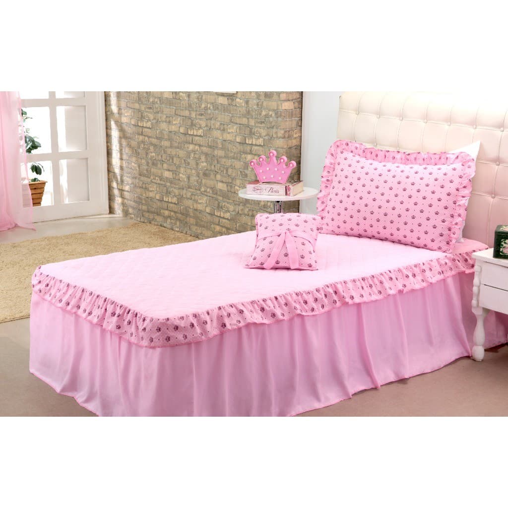 Kit Colcha Princesa Rosa Infantil Tamanho Solteiro 03 Peças