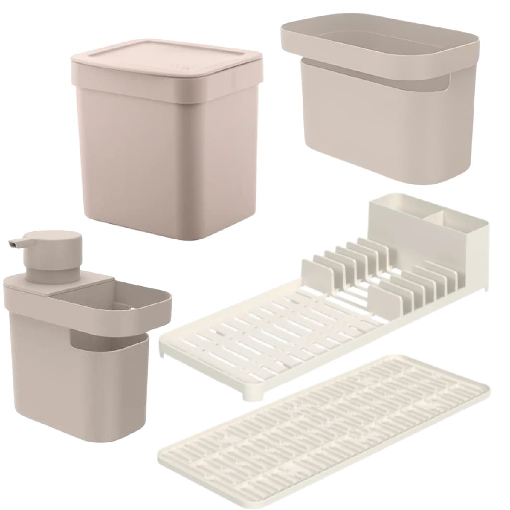 Kit Escorredor Com Tapete De Pia Lixeira 4,7 Dispenser e Organizador