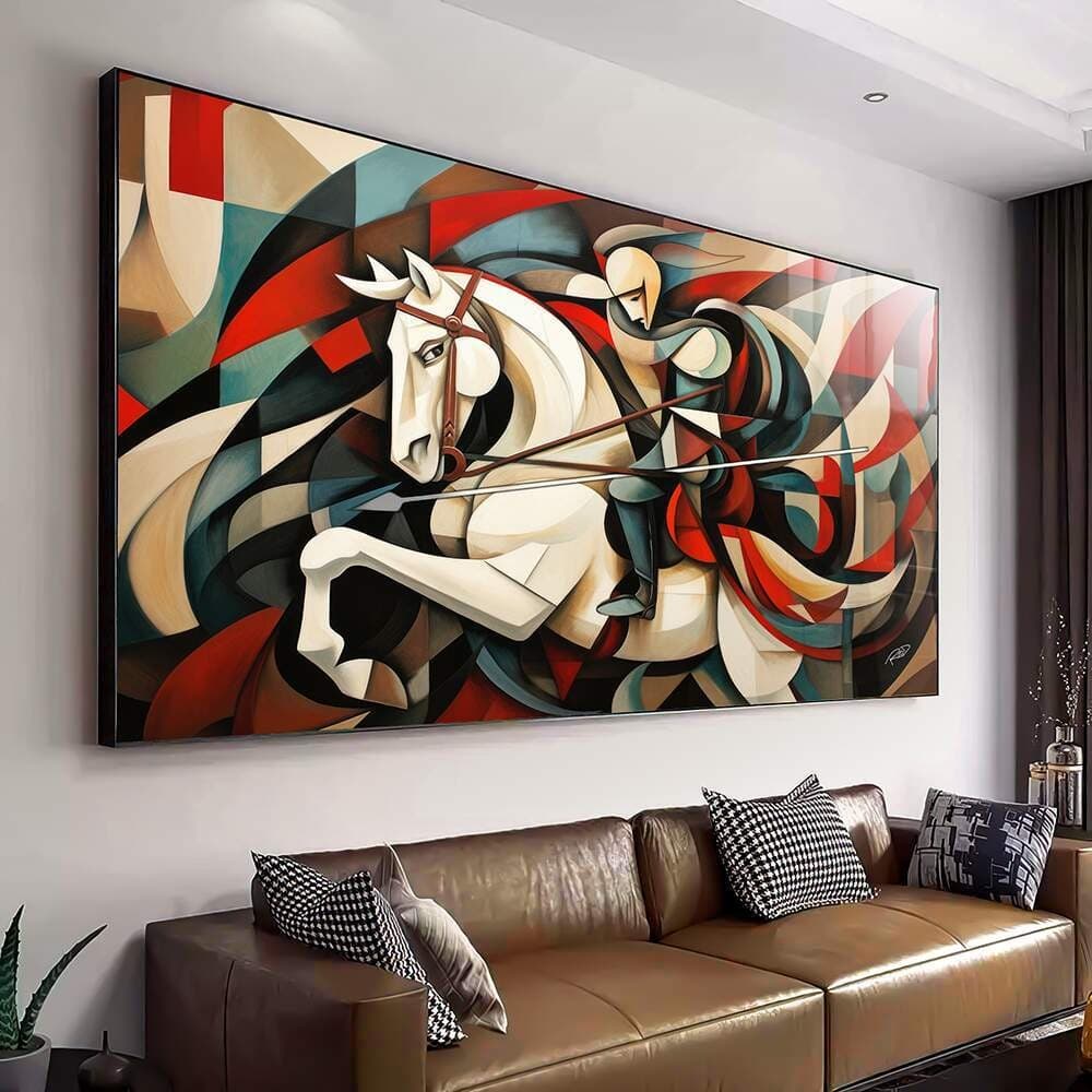 Quadro Decorativo São Jorge Abstrato Vitral 110x80cm Grande S/moldura Hall Luxo Sala Quarto Casa