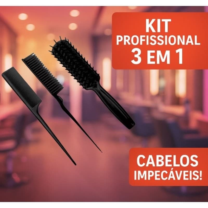 Kit Mariana Escovas Para Cabelo Pente Fino + Escova + Pente Três Fileiras