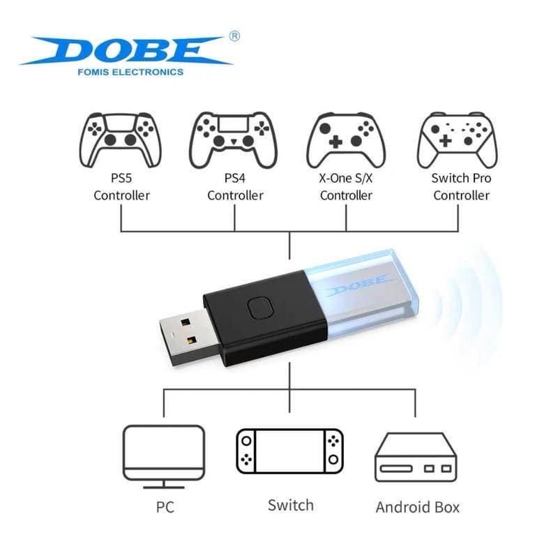 Adaptador Bluetooth 5.0 para Usar Controles de PS5/PS4/Xbox/Switch no PC, Switch, Android Box-DOBE