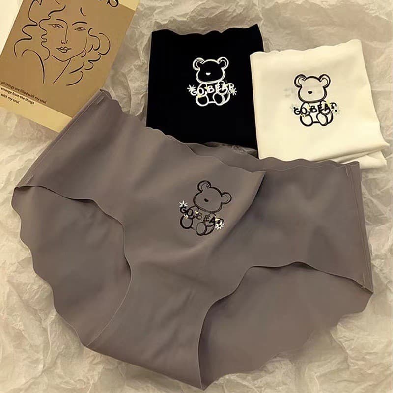 ECMLN Simples Seda Gelo Cintura Média Onda Confortável Menina Roupa Interior Bonito Dos Desenhos Animados Impressão Resp