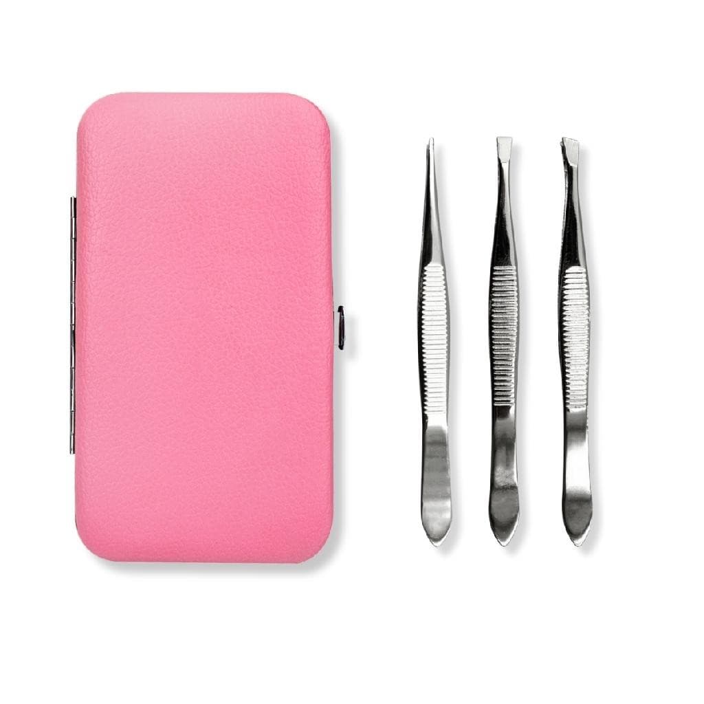 Kit Estojo Case + 3 Pinça Aço Inox Design Sobrancelha Lash Profissional Organizador Studio Salão