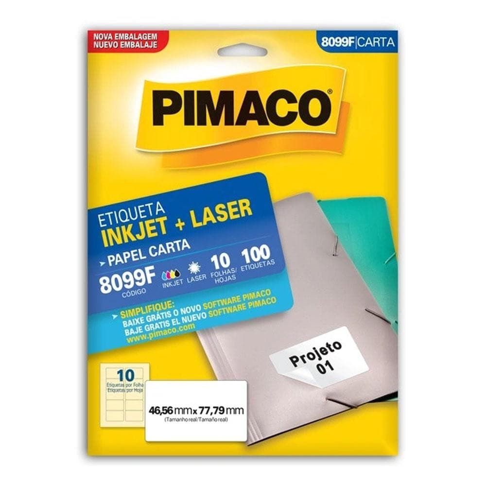 Etiqueta Impressão 8099F Ink-jet Laser Carta 100 Etiq Pimaco