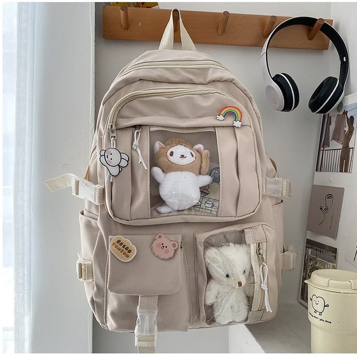 💚Mochila grande capacidade, fofa e juvenil para estudantes, mochila com zíper antirroubo Pacote grande