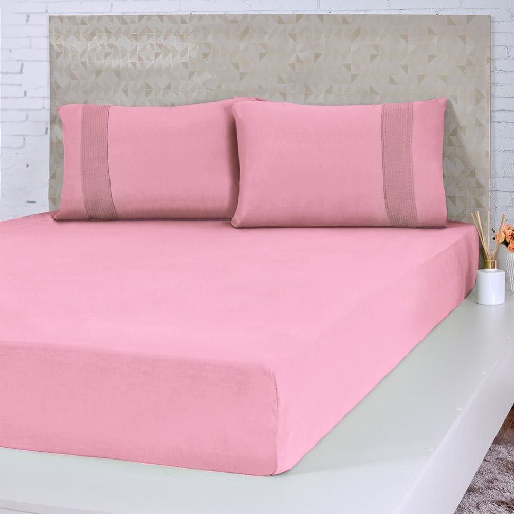 Jogo de Cama Queen Malha 3 Pçs Bella Cama 100% Algodão 158x198x35cm