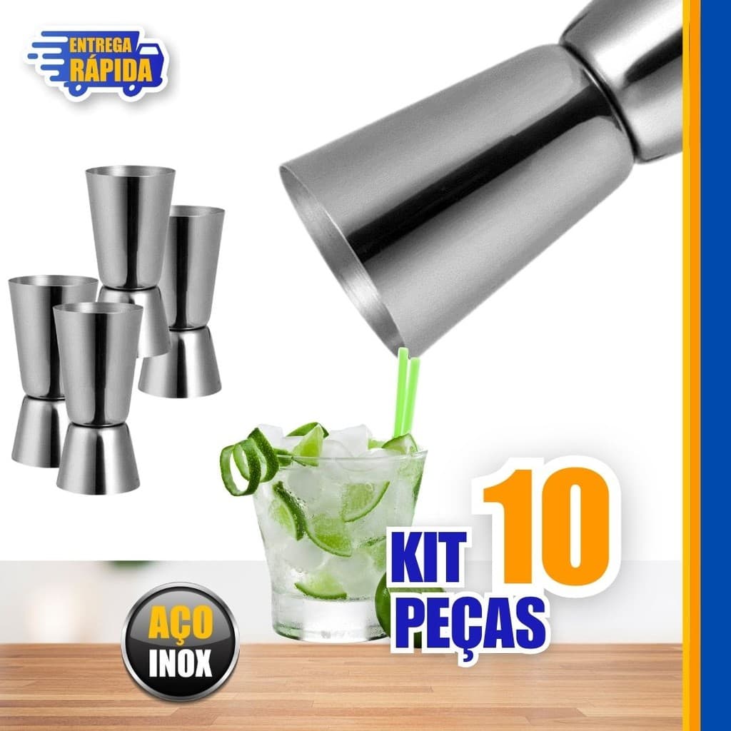 10 Dosador Duplo de Bebidas Inox de 50ml e 25ml Profissional para Drinks e Caipirinhas bebidas