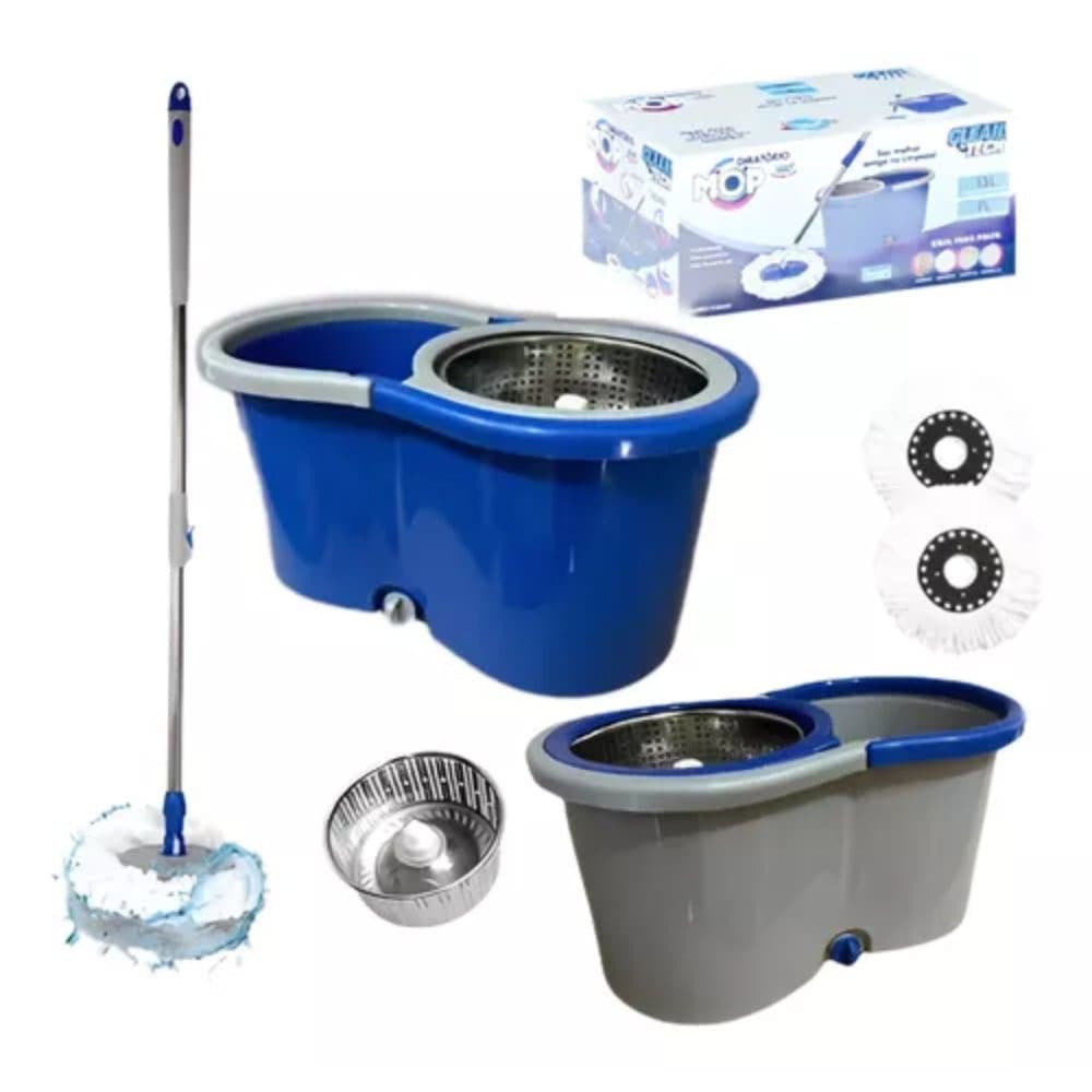 Kit Mop Giratório c/ Balde 8L - Esfregão 360° Microfibra - Limpeza Prática e Rápida