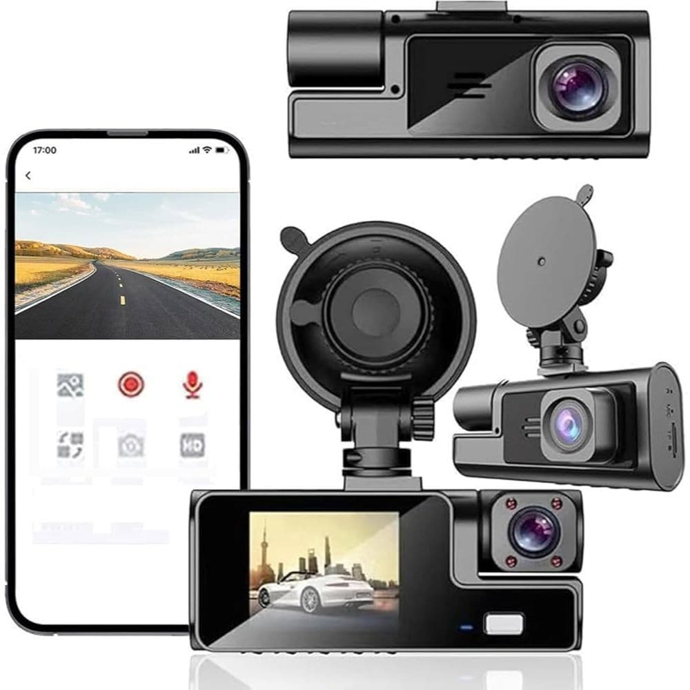 Câmera Veicular Tripla com Visão Noturna Dash Cam Assegurando Condução Segura Câmeras Frente , Centro E Traseira