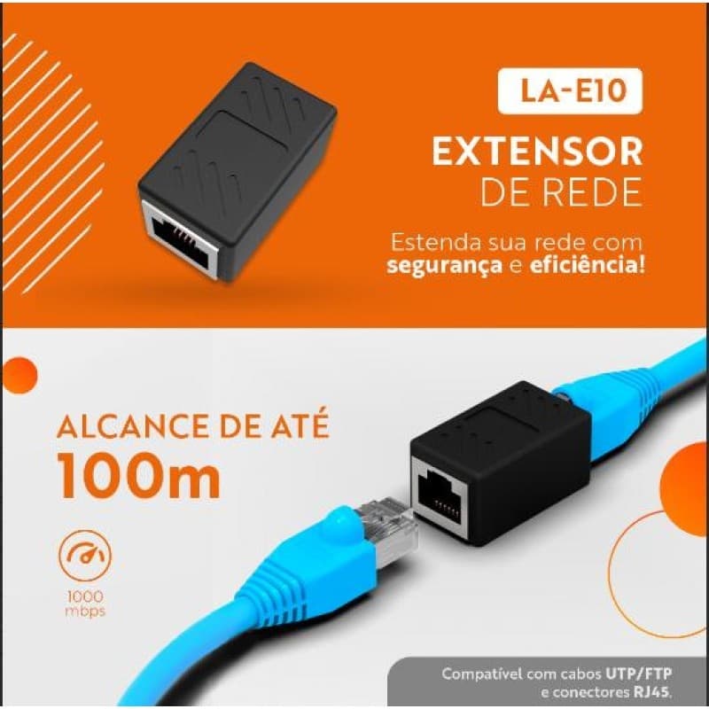 Adaptador Emenda Extensor Rede Internet RJ45 Femeas LA-E10