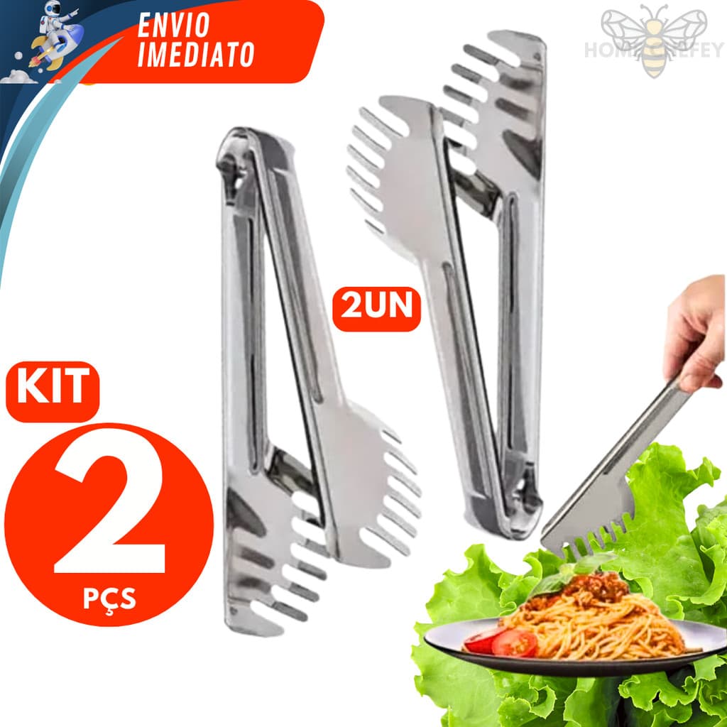 Conjunto 2 PÇS Pegador de Macarrão Inox Salada Massas Churrasco Massa Para Cozinha Multiuso Utensílios Qualidade Premium