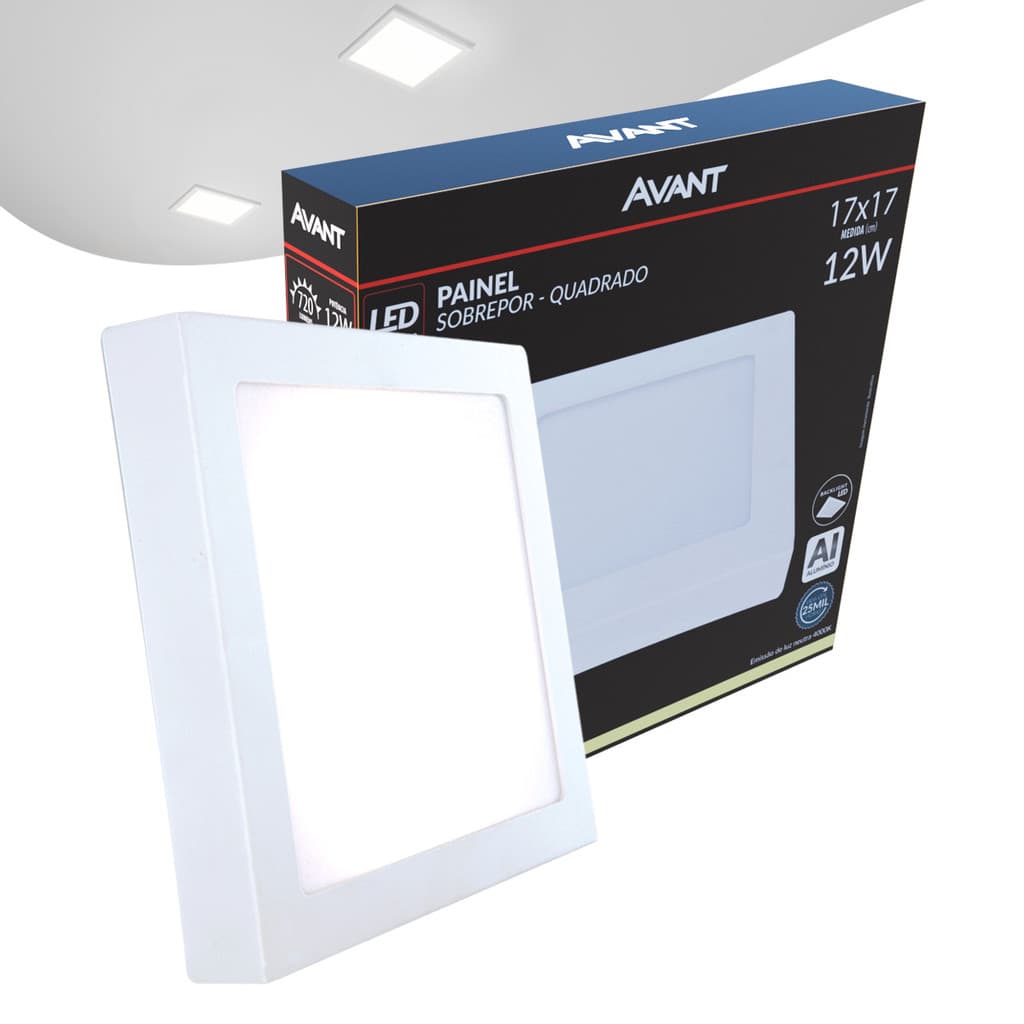 Painel Plafon Led Alu 12w 4000k Sob. Quadrado 110v/220v 17cm Avant