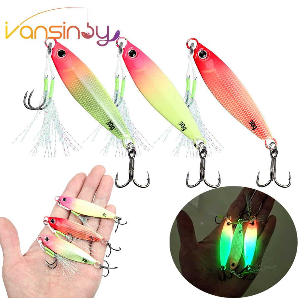 1 Pçs Pesca Luminosa 7g/10g/15g/20g/30g/40g Jigging Gancho Spinner Isca Laser Metal Gabarito Colher De