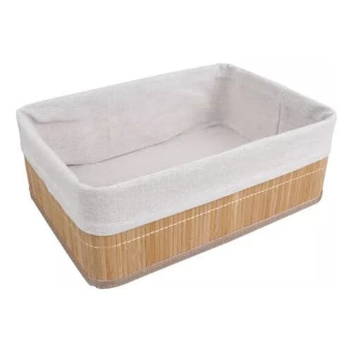 Cesto Organizador De Bambu Forrado Multiuso Decorativo