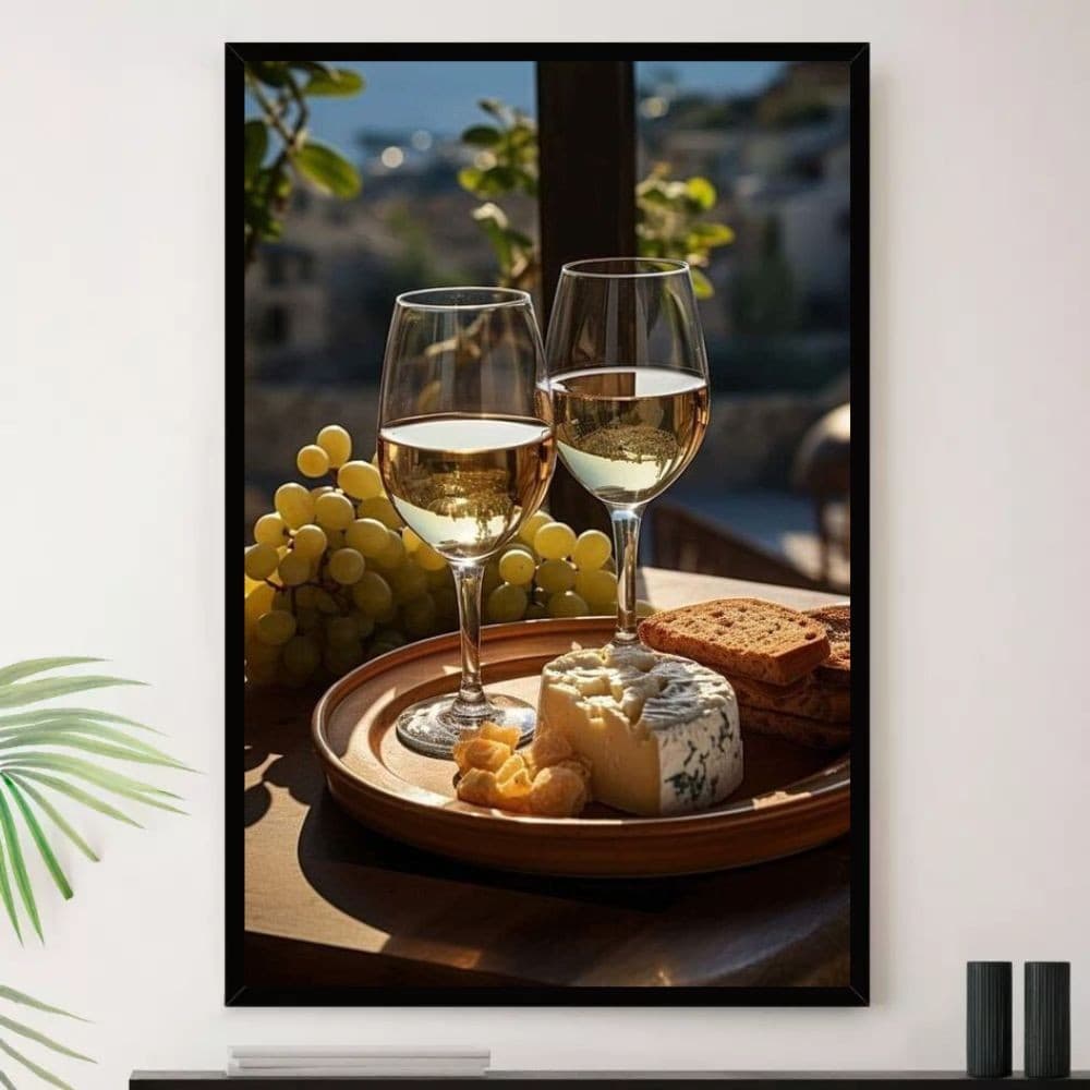 Quadro Vinho Branco Queijo Cozinha Decorativo