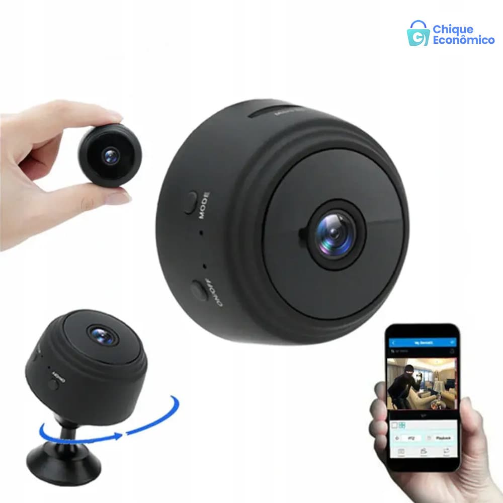 Câmera de Segurança Portátil A9 Resolução 1080P, Conexão Wi‑Fi, Visão Noturna e Monitoramento 24 Horas por Dia