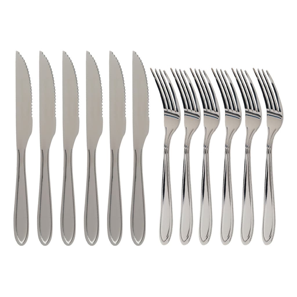 Kit 12 Talheres Aço Inox 6 Garfos E 6 Facas Cozinha Jantar