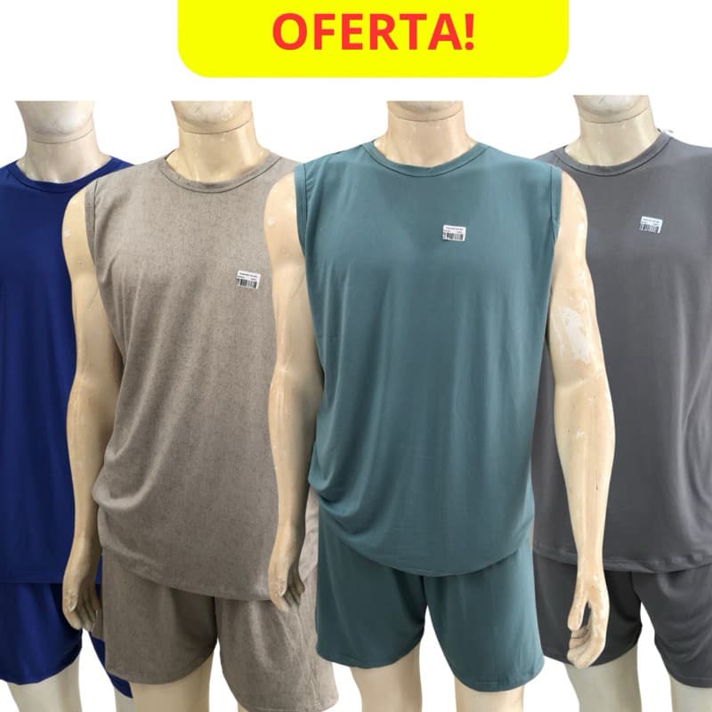 Kit 2 Pijamas Masculino Regata Verão Adulto em Malha