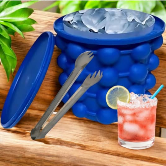 Balde de Gelo Silicone Térmico para fazer Gelo Rápido 120 Cubos com Pegador de Gelo em Inox