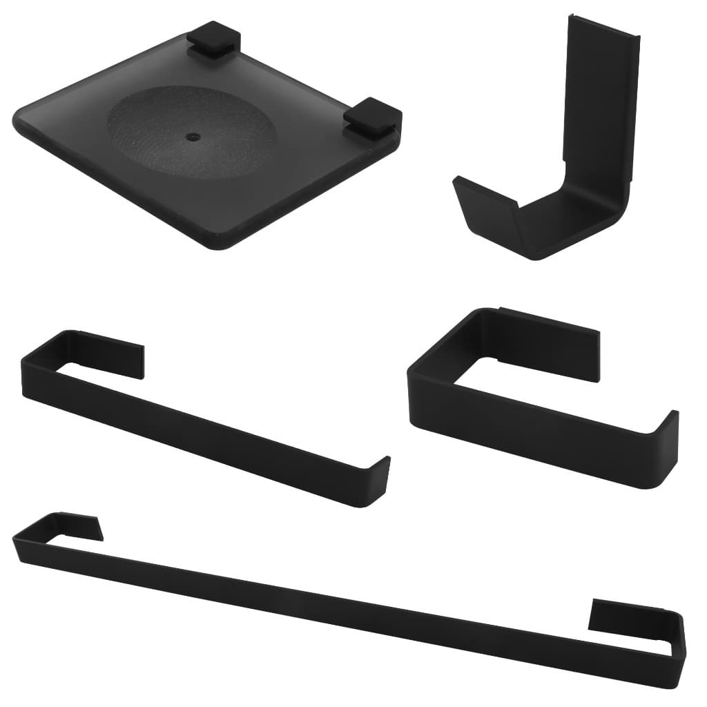 Kit Acessórios 05 Peças Quadrado Para Banheiro Luxo Preto Fosco (O MAIS GROSSO DA CATEGORIA)