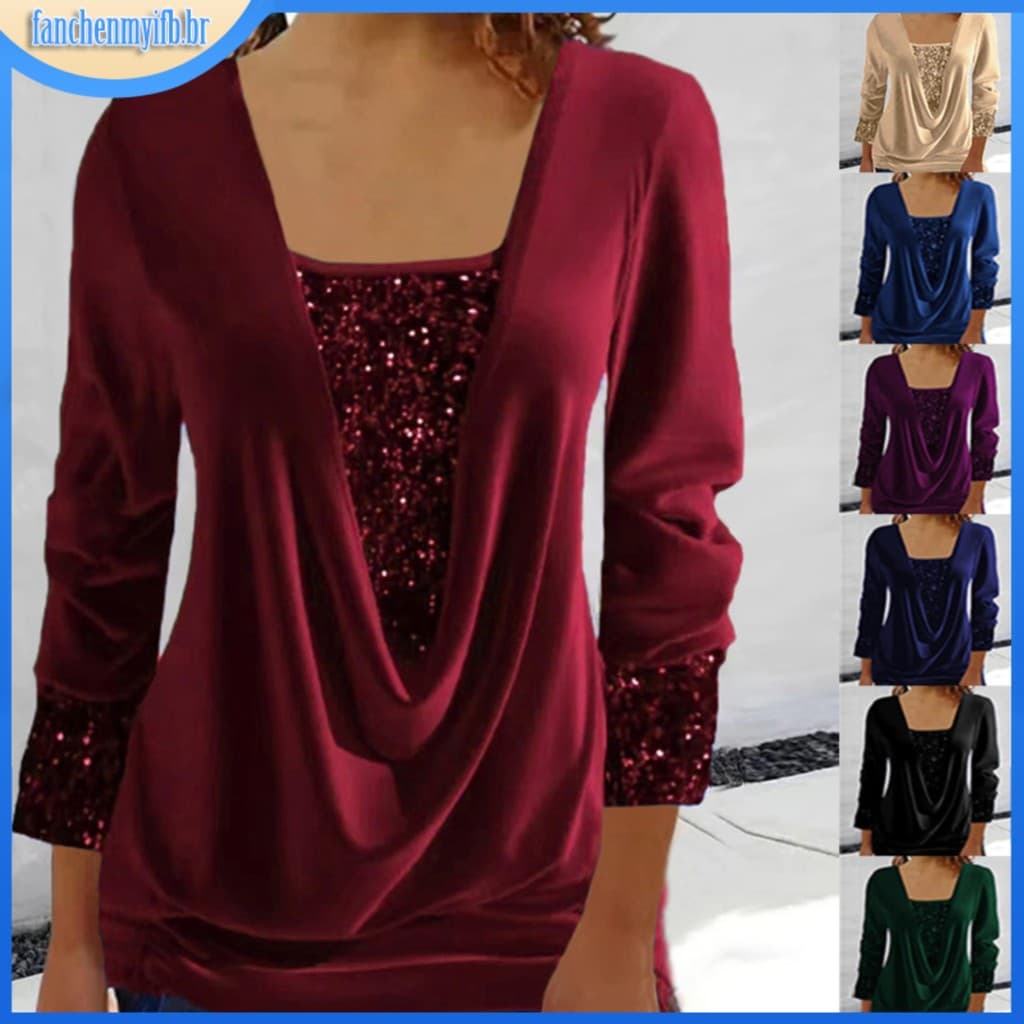 Lantejoulas Falsas De Moda Feminina Conjunto De 2 Peças De Tamanho Grande Camiseta Casual Manga Longa Com Renda De Pesco