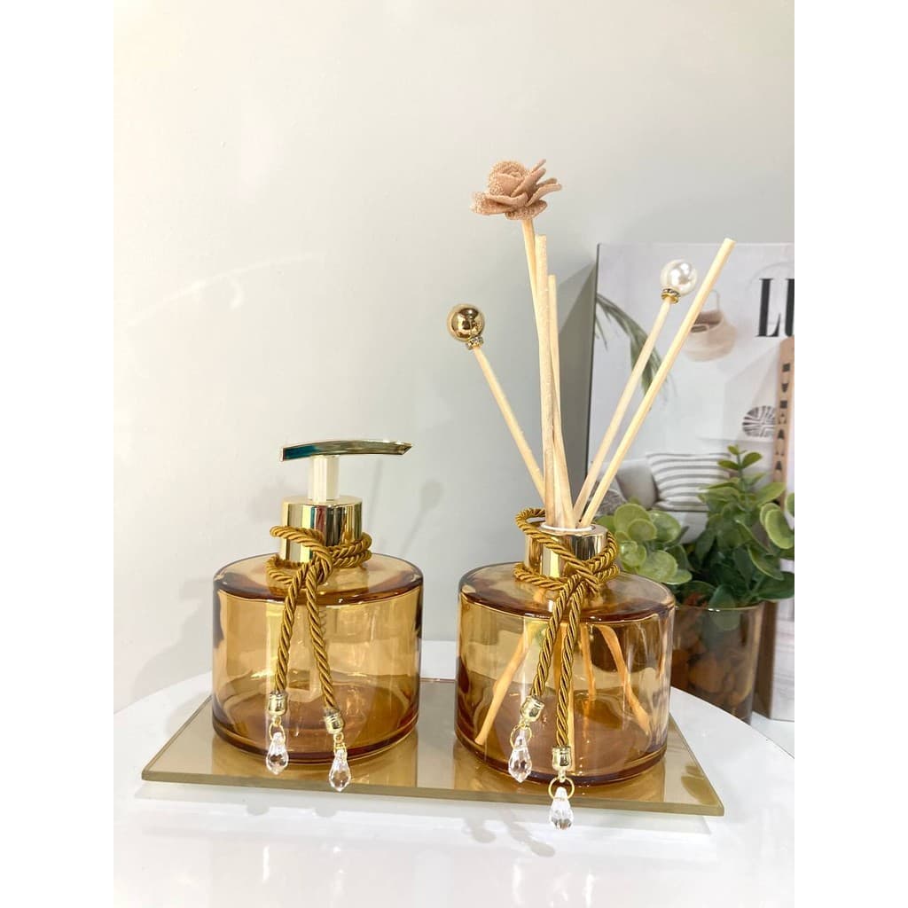 Kit Difusor e Saboneteira com Bandeja Dourado Pícolo