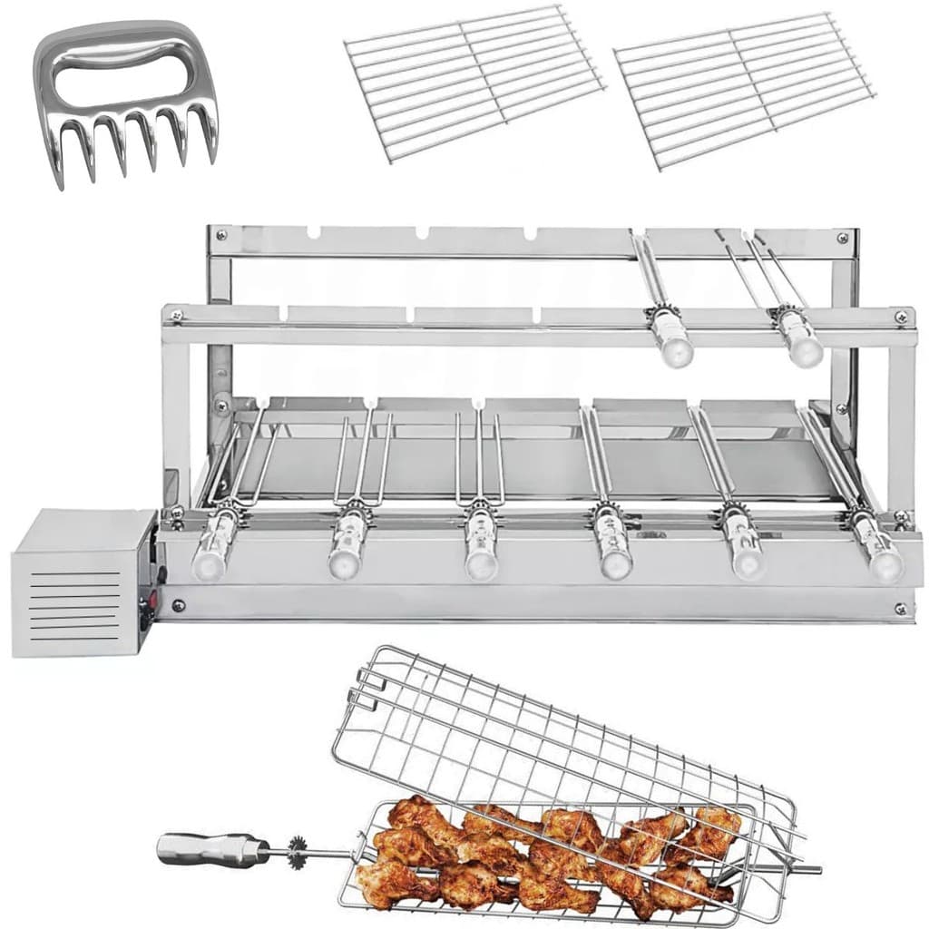 Churrasqueira Giratória Grill Alvenaria 6 Espeto Inox Bivolt + Kit de Churrasco