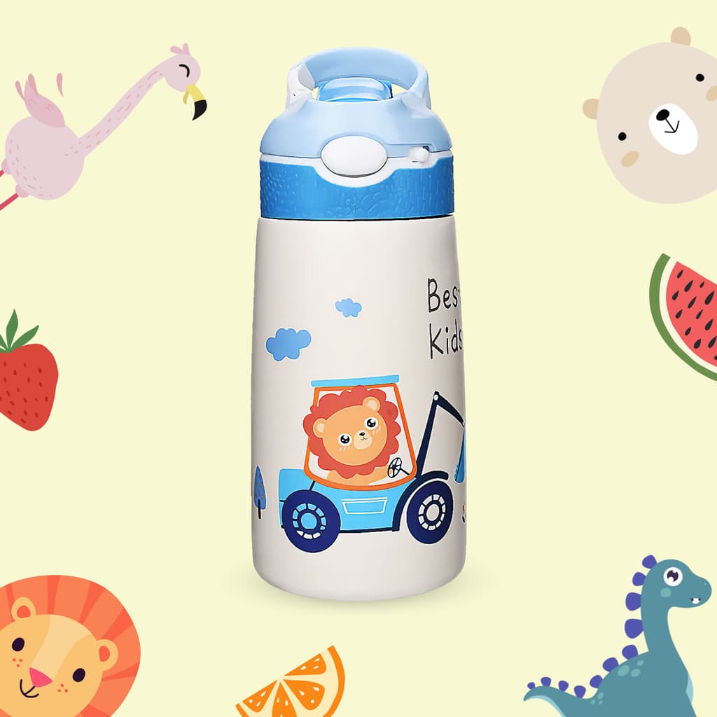 Garrafa térmica infantil com canudo e trava de segurança antivazamento, Garrafinha aço inox 400ml