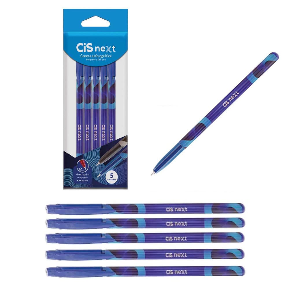 Caneta Esferográfica Cis Next com 5 Canetas Azul