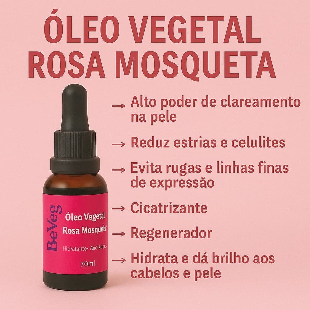 Óleo Vegetal De Rosa Mosqueta 100% Natural  30ml Hidrata Clareia Antissinais