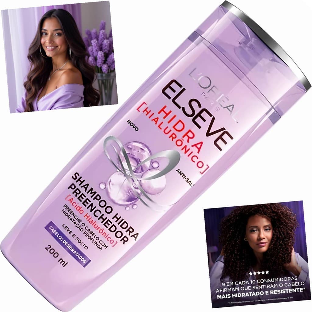 Shampoo L'Oréal Elseve 200ml Hidra Hialurônico Limpeza Raiz Pontas Hidratação Instantânea