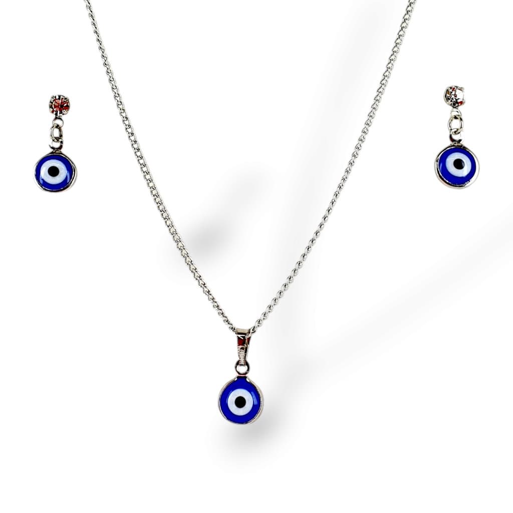 Conjunto Feminino Colar Par + Brincos Aço Olho Grego