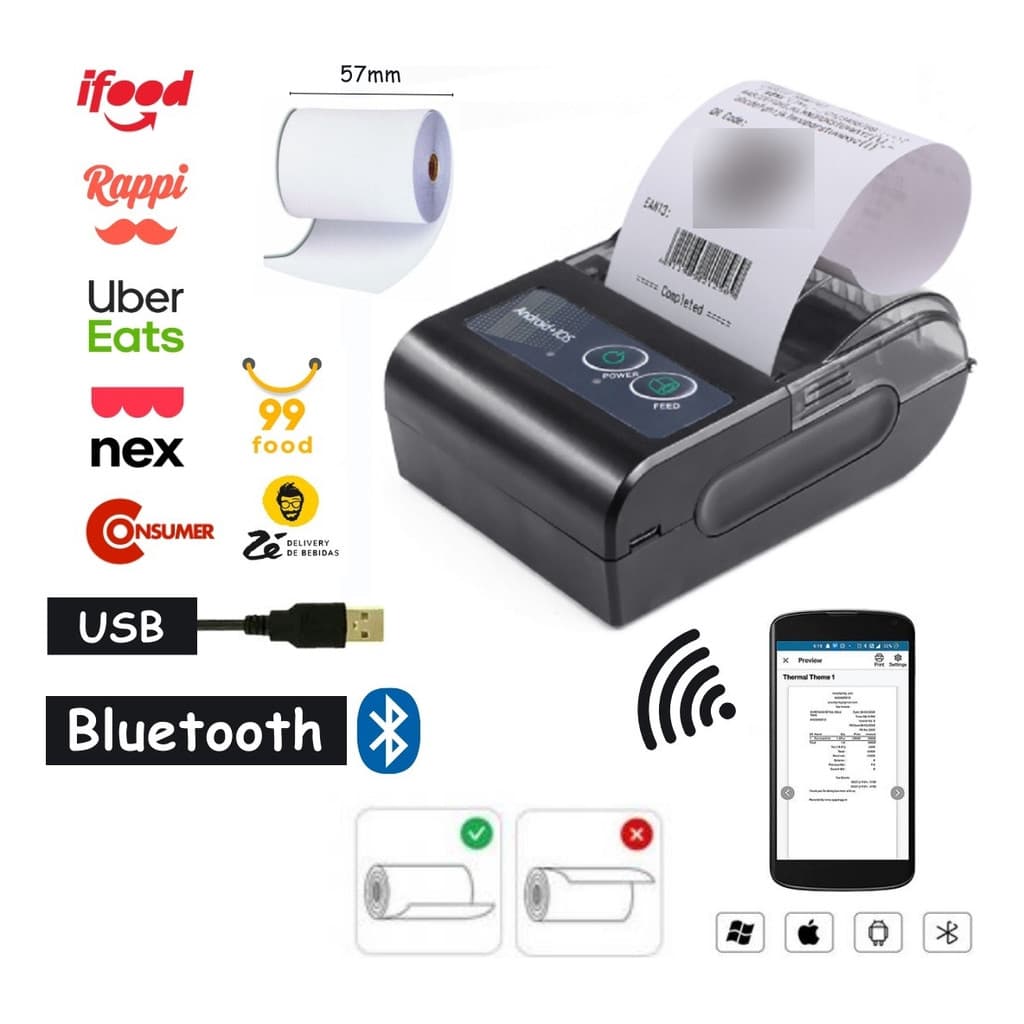 Mini Impressora Portatil Sem Fio Termica 58mm Android E Ios