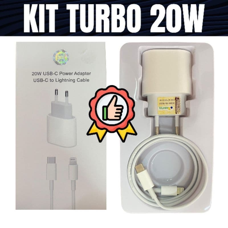 Carregador 20W Turbo  Lightning iPhone XR 7 8 11 12 13 14