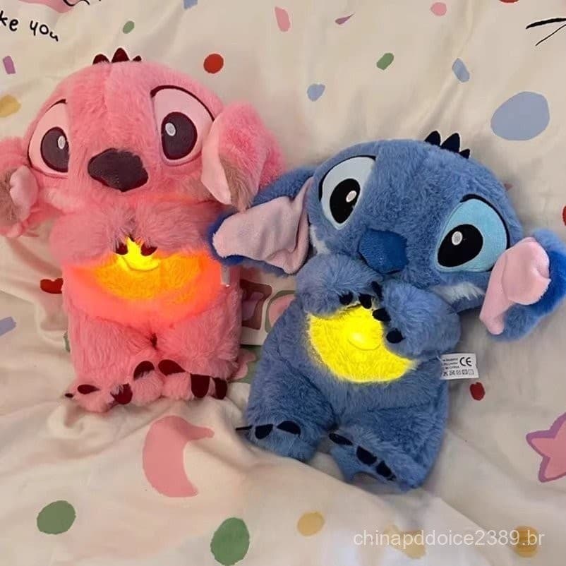 (Envio em 48 horas)32CM Boneca De Pelúcia Disney Plush Stitch Com Iluminação Musical Companheiro Do Sono Bebê Amolecimen