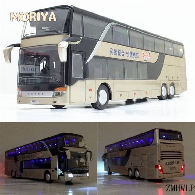 1:50 Ônibus De Dois Andares Infantil Brinquedo Liga Modelo De Carro Som E Luz Ônibus Grande
